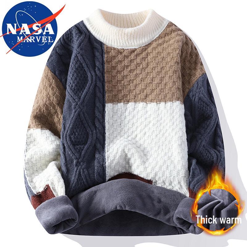 NASA MARVEL Men's Autumn/Winter Fleece Lined Crew Neck Sweater