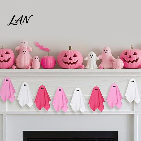Soft Fabric Ghost Decorations Halloween Hanging Decor, Pastel Pink White Aesthetic Decor Ornaments, Cute Spooky Party Home Pendant Set