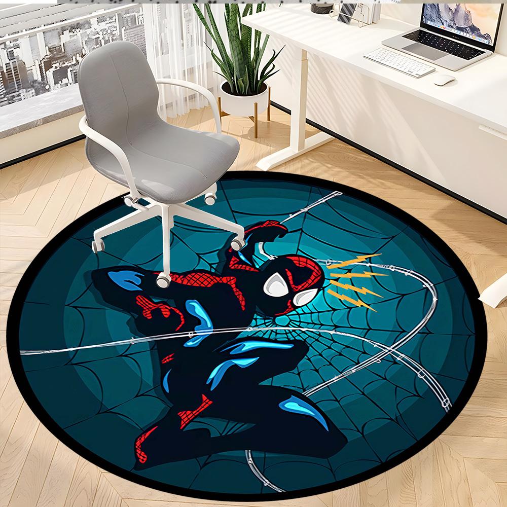 1pc Spiderman Web Icon Round Rug Flannel Fun Playful Design Living Room Bedroom Floor Mat Home Decoration Kids Room Carpet Y82857