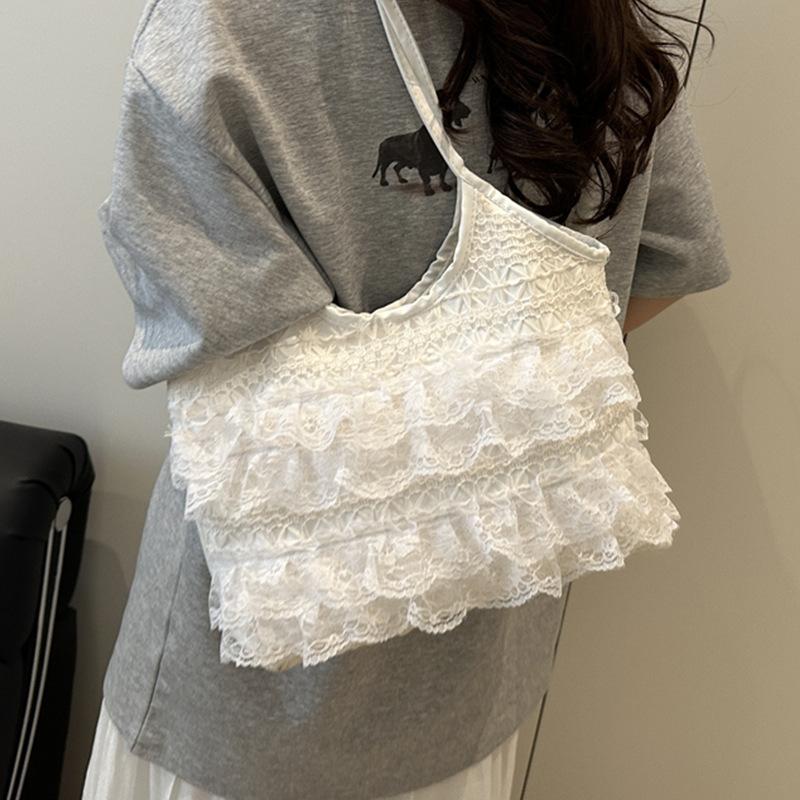 2025 Summer Leisure Vacation Fairy Lace Mesh Tote Bag Axillary Shoulder Satchel Large Capacity Women's Bag