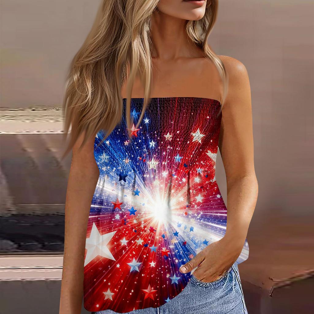 Summer Tube Tops For Women,Cute Sexy Off Shoulder Print Sleeveless T-Shirt