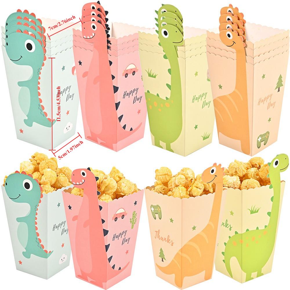 Dinosaur Themed Popcorn Box Cartoon Printed Candy Packaging Children's Birthday Baby's First Year Party Decoration Box Disposable Food Containers
