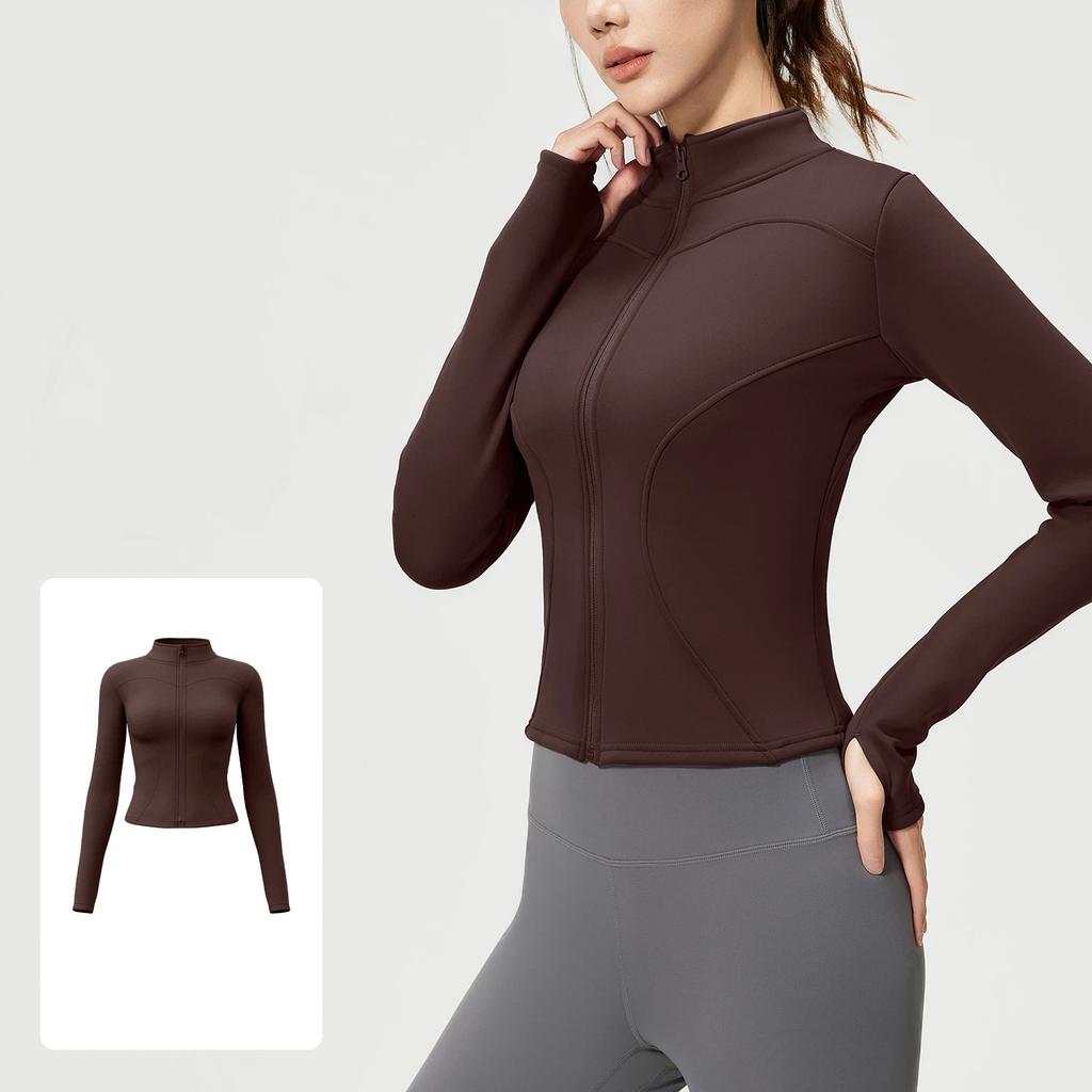 New Spring Autumn Zipper Slim Long Sleeve Top Women Stand Collar Sports Tight Yoga Wear Jacket Female