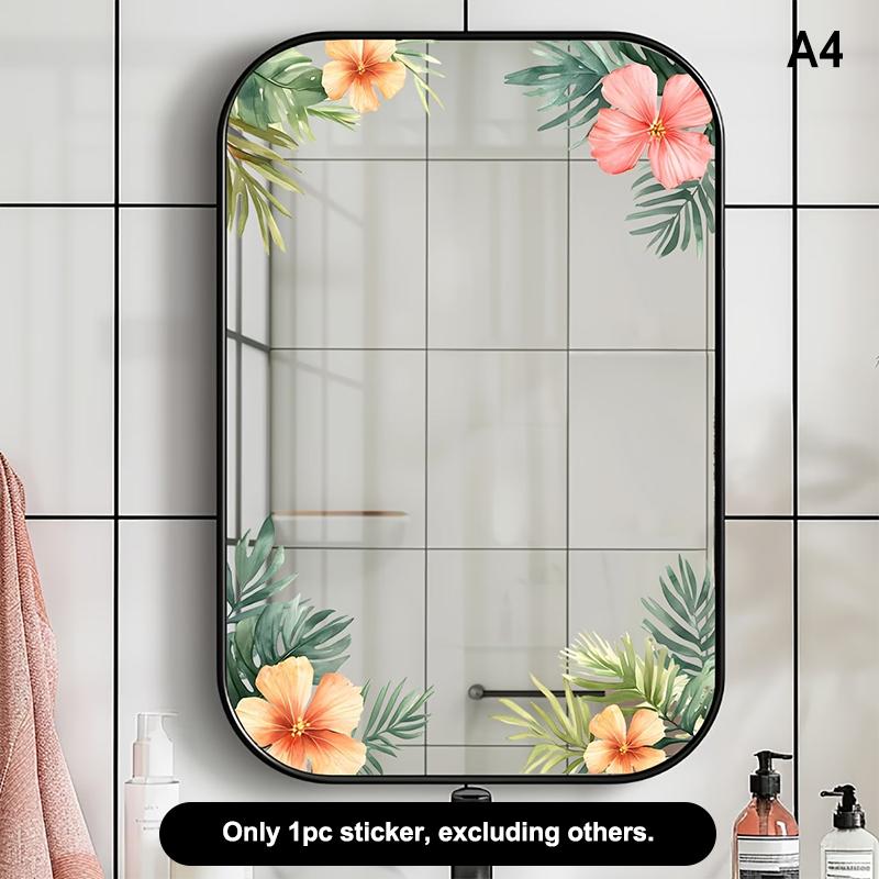 Spring Green Leaf And Floral Wall Stickers Glass Sticker For Shower Doors, Mirrors, Bathroom Glass Self-Adhesive Removable