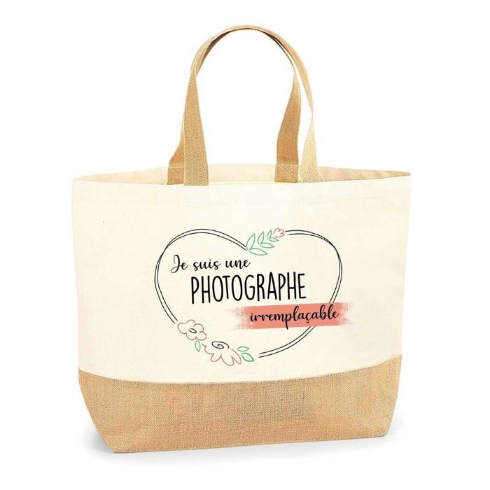 Sac cabas - PLANETEE - Photographe Irremplaçable - Jute naturel - Imprimé en France - Anses solides