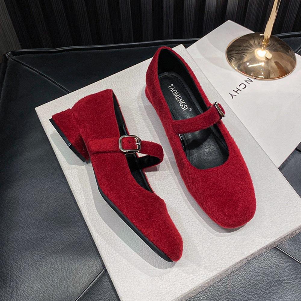 Fashion Pumps Women's 2025 Spring/autumn Buckle Mary Jane Shoes for Womens Thick Heels Wearing Oversized 43 High Heels Woman's Shoes