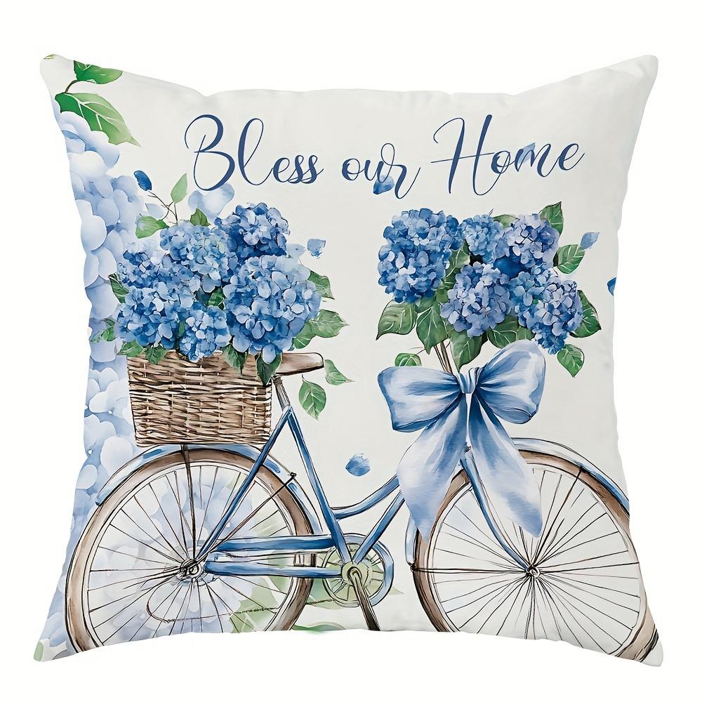 

Привет весенняя синяя наволочка с цветочным рисунком и дизайном с бантом и велосипедом, наволочка для диванной и кресельной подушки, украшение комнаты 16x16Inch