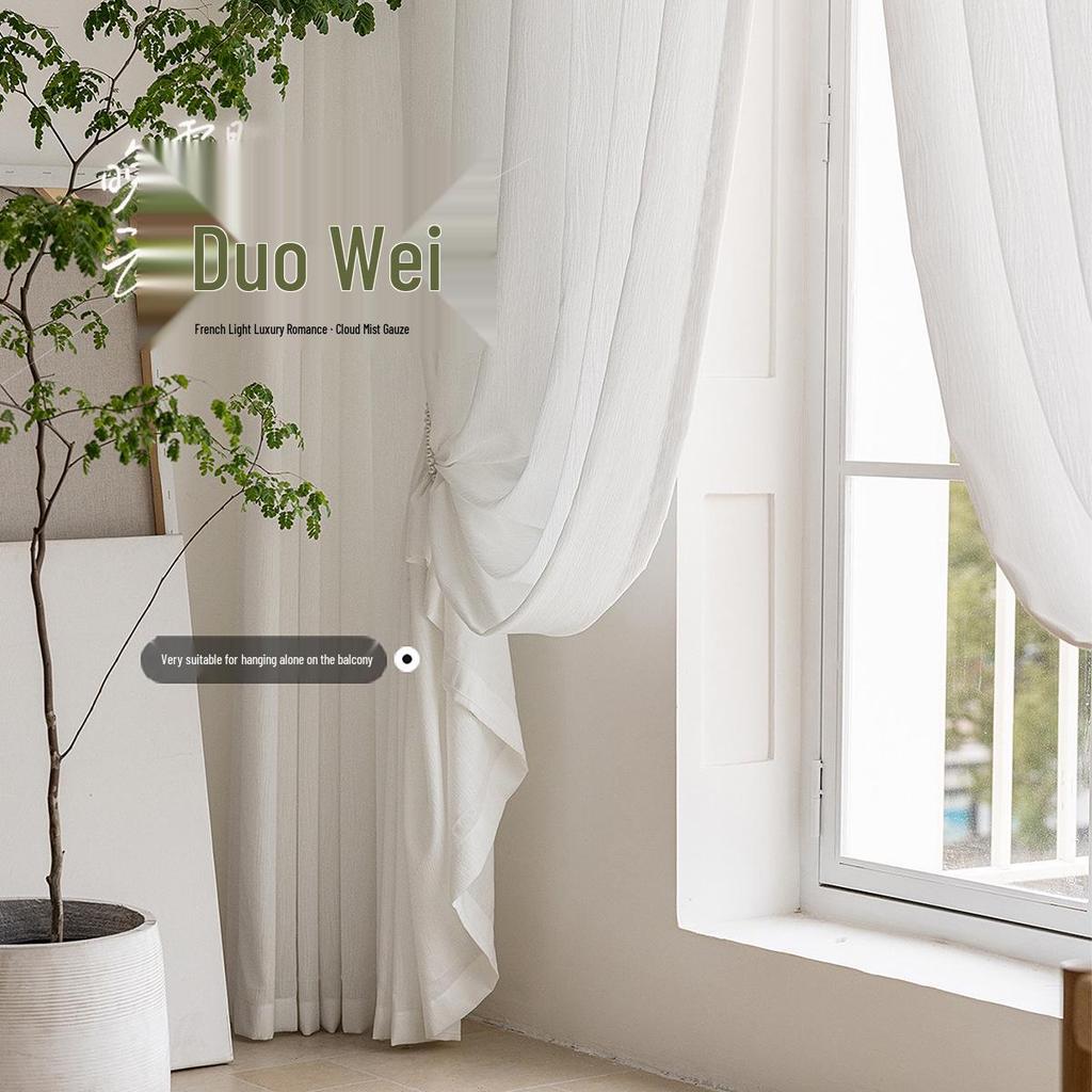 2026 Modern Style Sheer Gauze Curtains - Light-Filtering, Privacy-Safe, Sun Protection for Living Room, Bay, and Balcony Windows, White