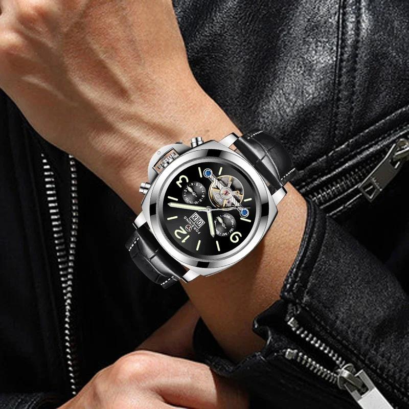 Forsining Top Automatic Men's Watch Mechanical Watch Tourbillon Men Sport Luminous Clock Male Leather Retro Wristwatch