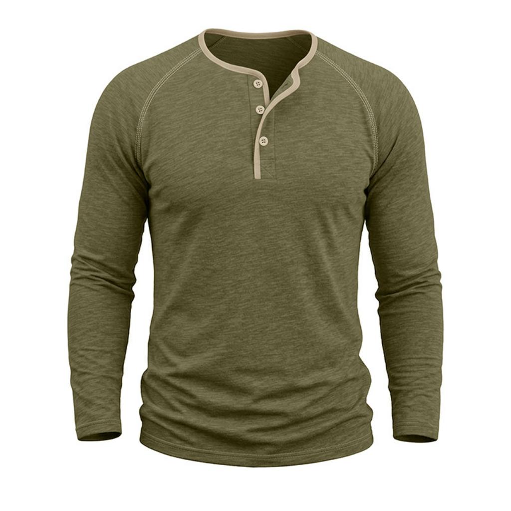 Men's Long Sleeve Henley Shirt Pullover Crew Neck Casual Slim Fit Basic Stretchy Top for Everyday Wear