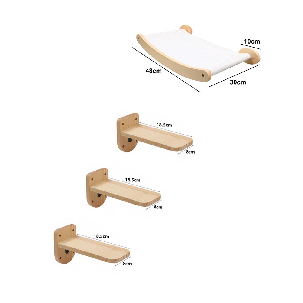 Wall Mounted Cat Bridge Cat Hammock with Wood Stairway or Scratching Post for Cats Perch and Playing Cat Indoor Playground