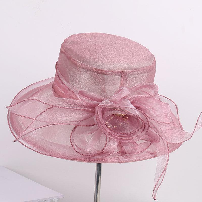 New organza flower European and American celebrity style mesh yarn hat shows face small spring and summer travel shading breathable sun hat