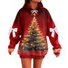Ladies' Christmas Printed Bow Long Sleeved Loose Fitting Headband With Rope Hooded Sweatshirt Top