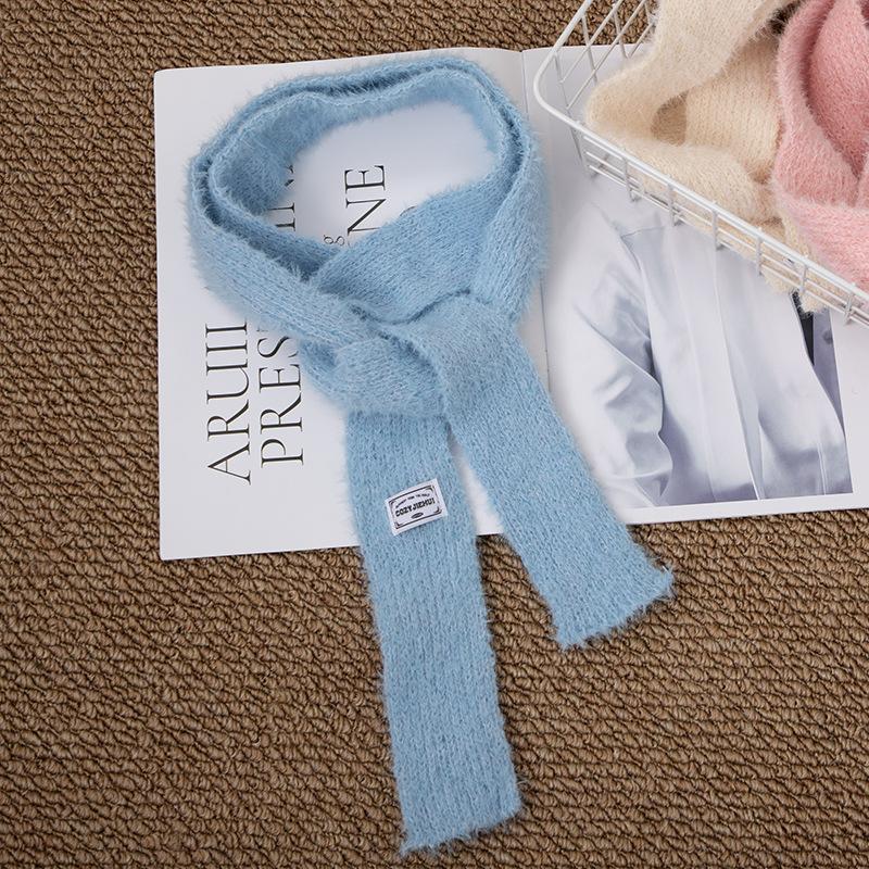 Black And White Striped Plush Scarf Women's Scarves Neck Warmer Girls Versatile Decoration Korean Thin And Narrow Long Tie Scarf