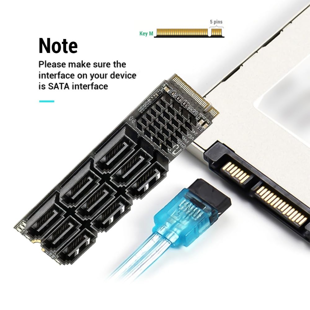 Cablecc 6Gbps NVMe M-Anahtar PCI Express NGFF M.2-9 Port SATA 3.0 Adaptör Dönüştürücü Sabit Disk Genişletme Kartı 2280 NAS Bilgisayarlar İçin