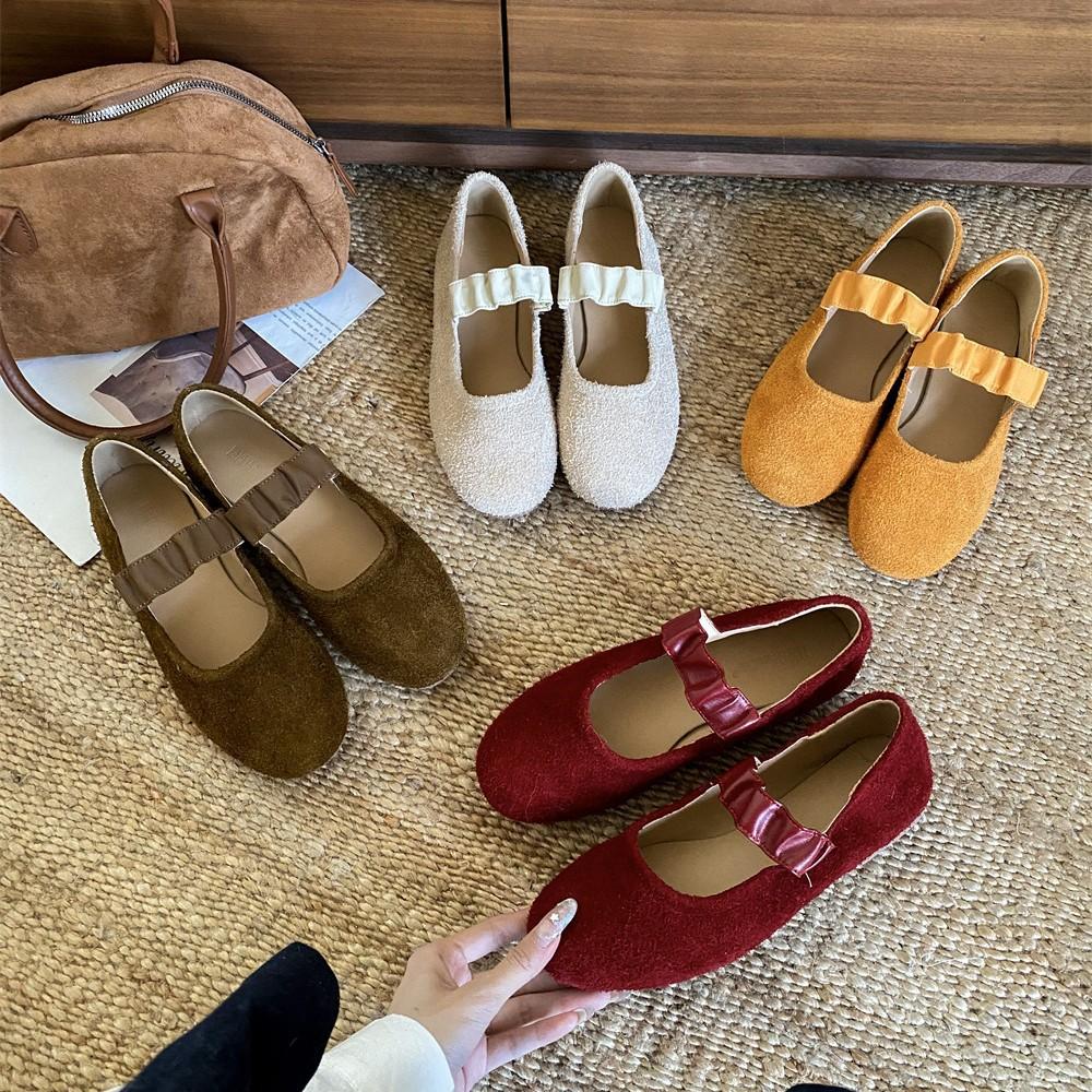 

2025 новые туфли женские из матовой натуральной коровьей кожи с плиссировкой и надписью на мягкой подошве Doudou для работы и повседневной носки 39