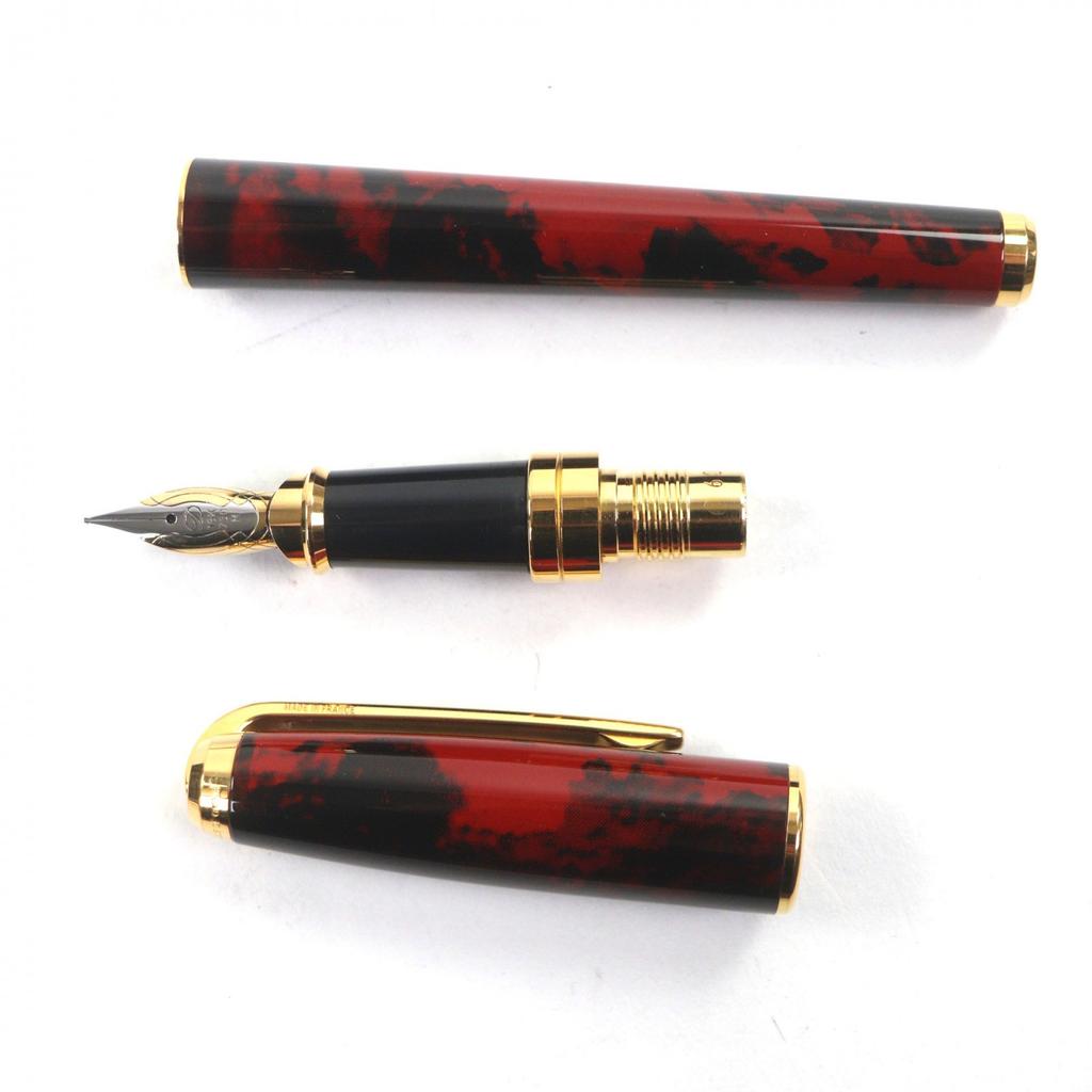 Great Dupont fountain pen Olympio genuine lacquer Red Marble 18K mens Used