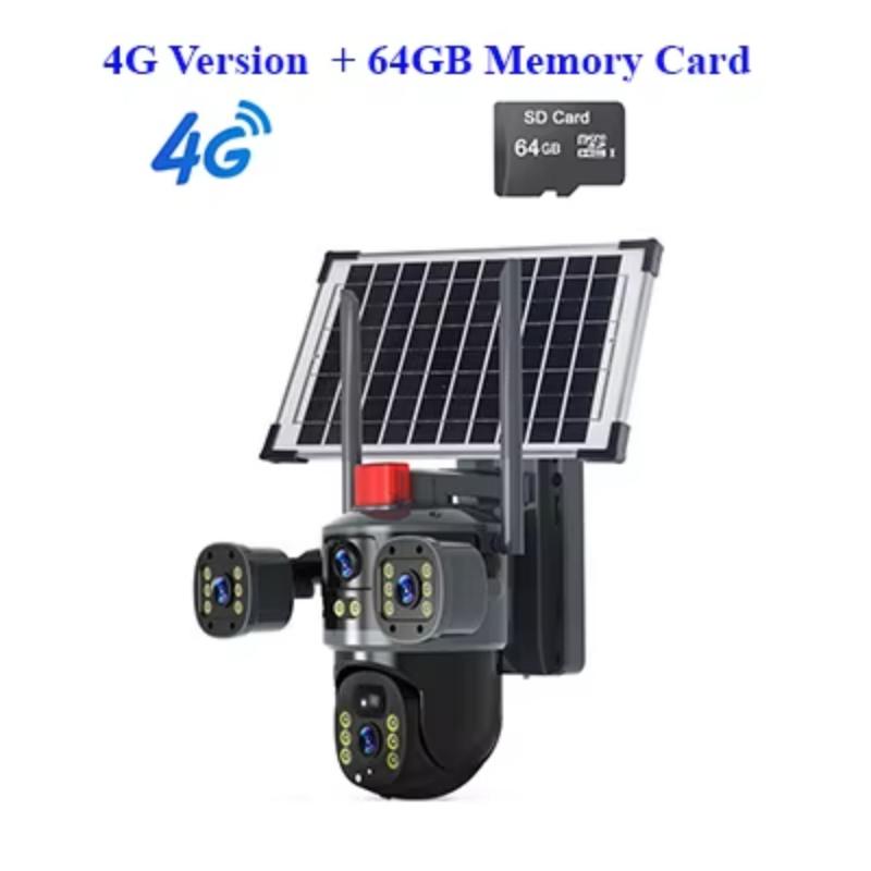 LS VISION 12MP Three-Lens 3 Screen CCTV Camera Solar 4G WIFI Wireless Solar Panel Powered Surveillance PTZ Camera Waterproof Outdoor V380Pro