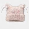 Sweet Bow Ribbon Pullover Hat Windproof Plush Beanie Fashionable Knitted Beanie  for Women Girl