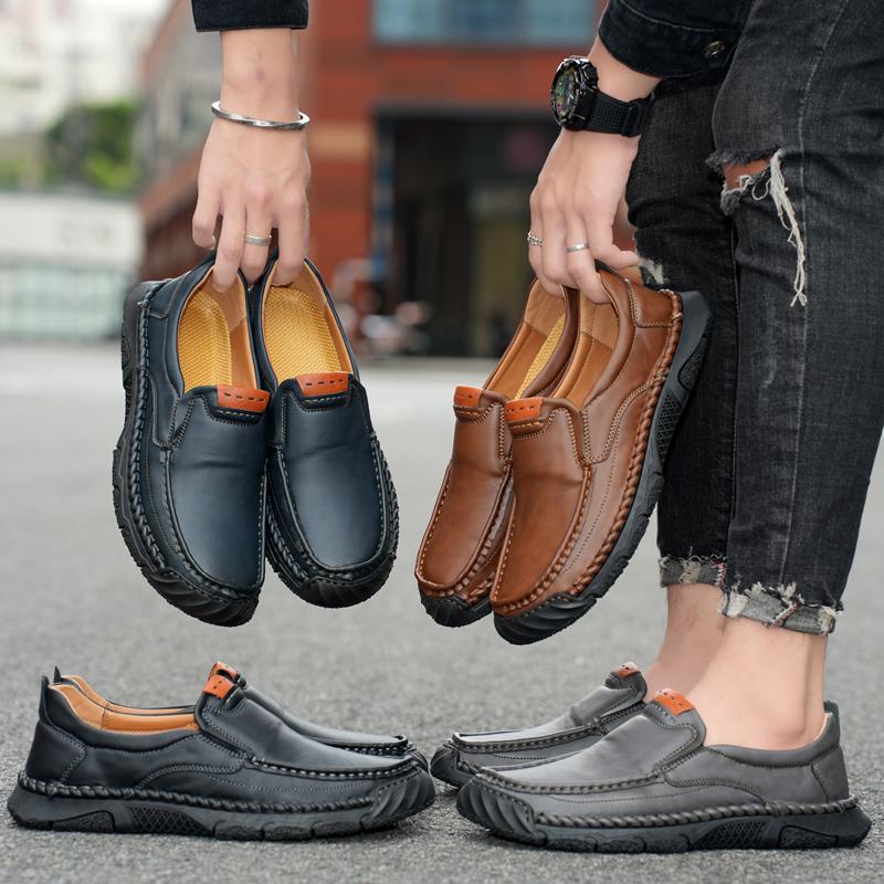 Men's Low-top Leather Shoes Moccasins Sneakers Slip On Casual Shoes Large Size 39-48