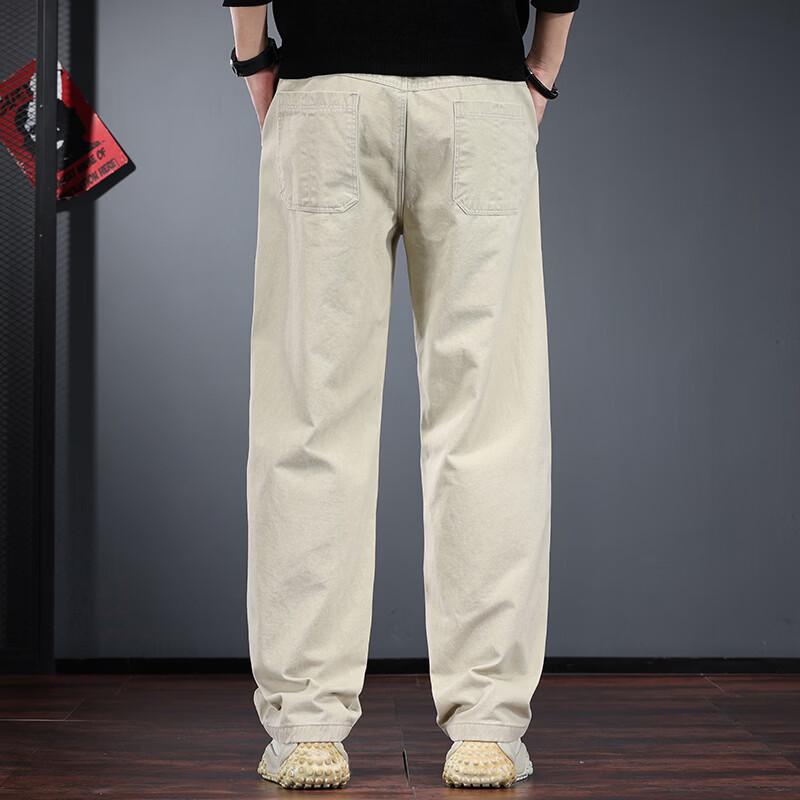 JARENO Men's Retro Washed Cotton Loose Straight-Leg Pants