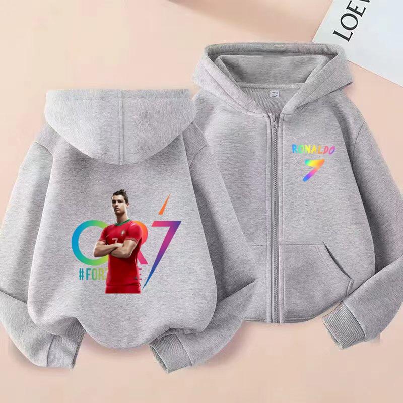 Kinder Reißverschluss Stil Buchstaben CR7 Rosa Strickjacke Kapuzenpullover Sweatshirt Mädchen Junge 3-12 Jahre Freizeit Mode Trend Oberteil Sportjacke Kleidung