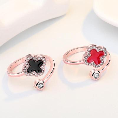 Qiaolanxuan Rose Gold Zircon Four-Leaf Clover Ring