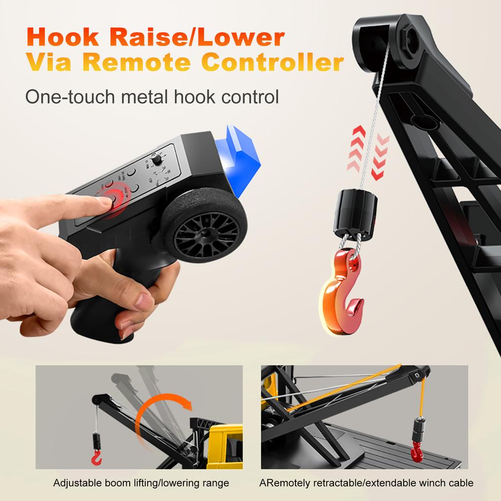 Remote Control Truck Crane, 1:12 Scale 4WD Remote Control Crawler, 2.4Ghz Off Road Toy Pickup Truck with Lights, All