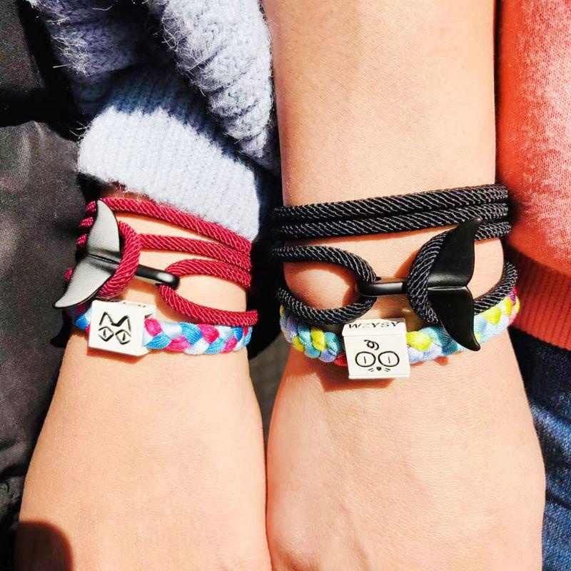 Adjustable Milan-Cord Rope Chain Wristband Whale Tail Wrap Bracelet for Men