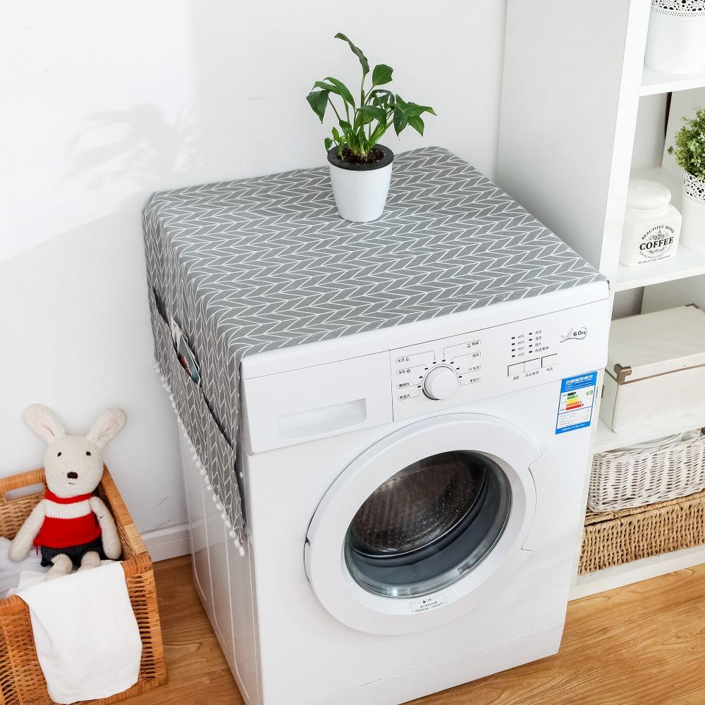 Rustic Style Washing Machine Dustproof Cover Printing with Pocket Dryer Dust Cover Multi-purpose Washable