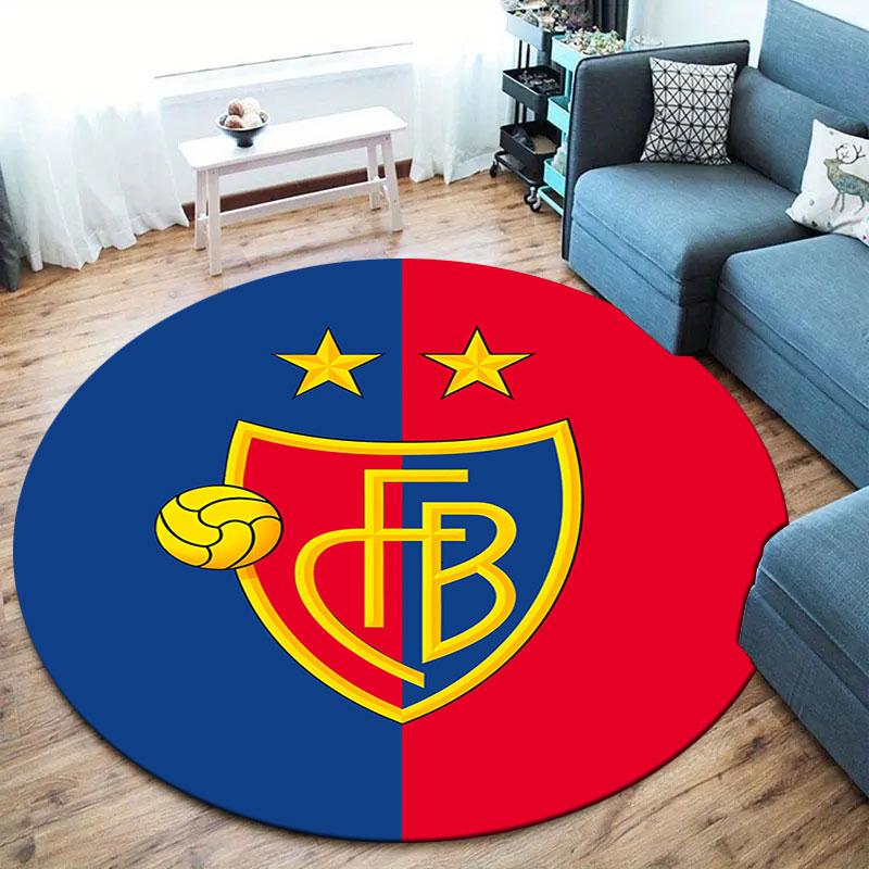 FC Basel Round Area Rug,Carpet Rug for Living Room Bedroom Sofa Playroom Decor,Non-slip Floor Mat