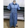 Women's Casual Denim Shirt Dress - Summer Short Sleeve Button-Down Midi Dress with Collar and Pockets, Comfortable Stretchy Jean Dress