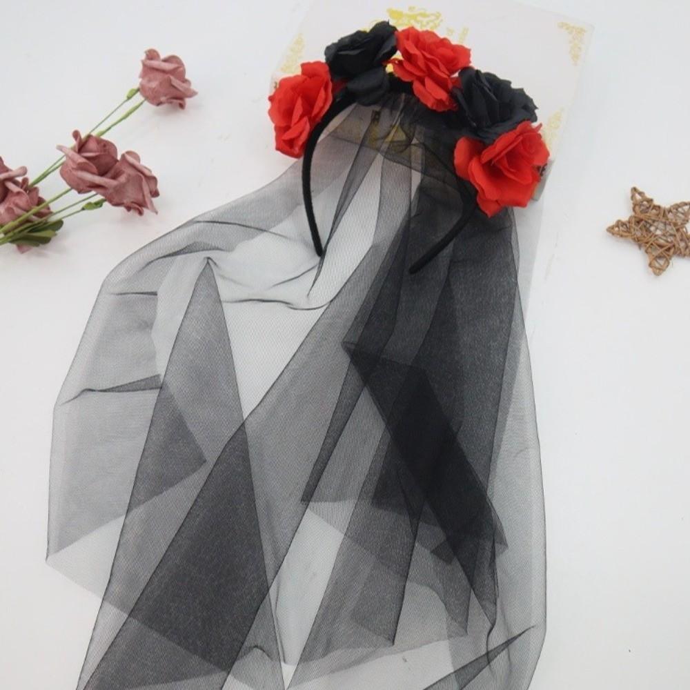 Black Rose Skull Hair Band Lace Cosplay Headdress Cool Halloween Headband Girl