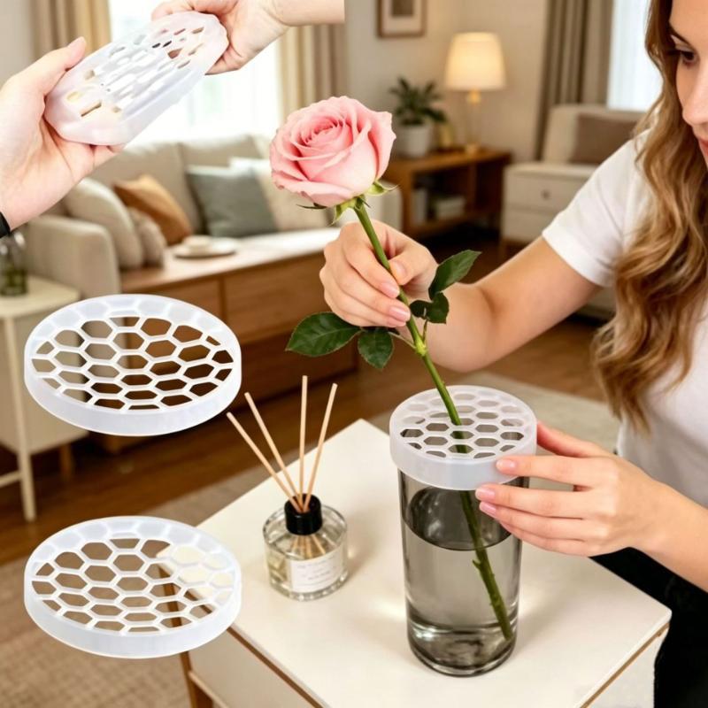 4Pcs Reusable Silicone Vase Grid Insert DIY Flower Arrangement Holder for Home Wedding Floral Table Decor