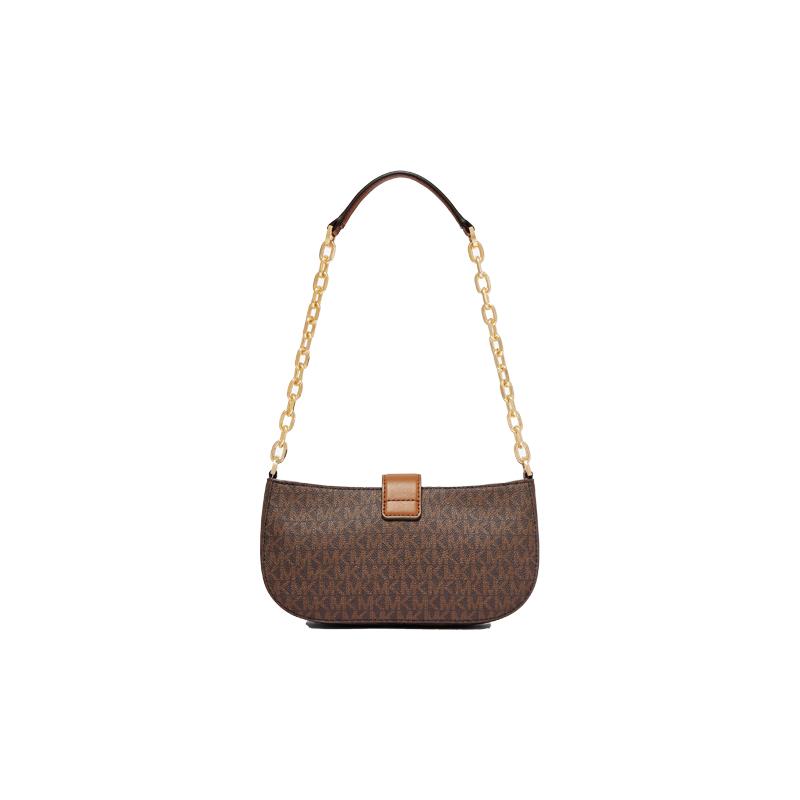 Michael Kors Carmen Presbyopia Chain Retro Commuting Artificial Leather Underarm Bag Shoulder Bag Small Women's Dark Brown