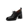 Fashion New Spring Genuine Leather Women Shoes French Retro Square Toe Lace Women Pumps High Heels Loafers Shoes for Women Ladies Shoes