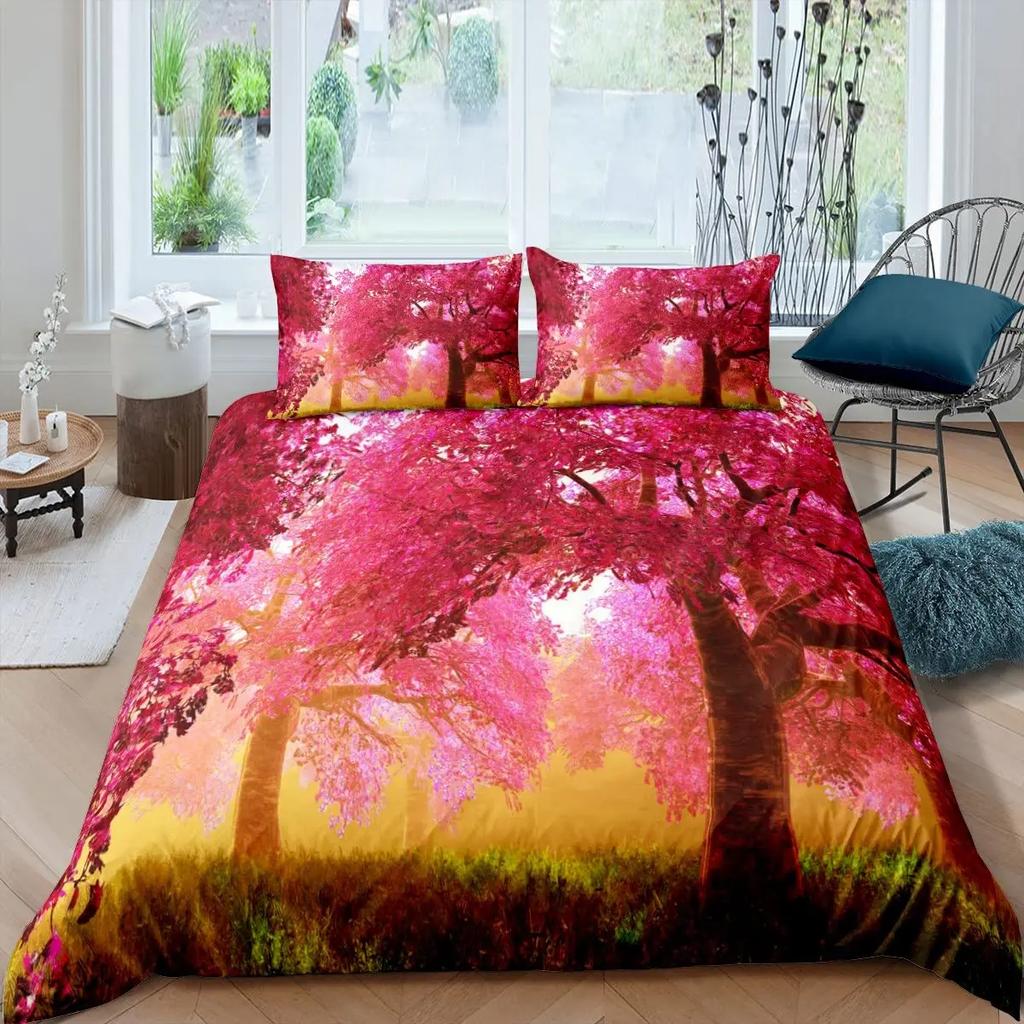 Tree Of Life Duvet Cover Set Natural Scenery Bedding Sets Teen Adult Botanical Comforter Cover Autumn Leaves Quilt Set Full Size