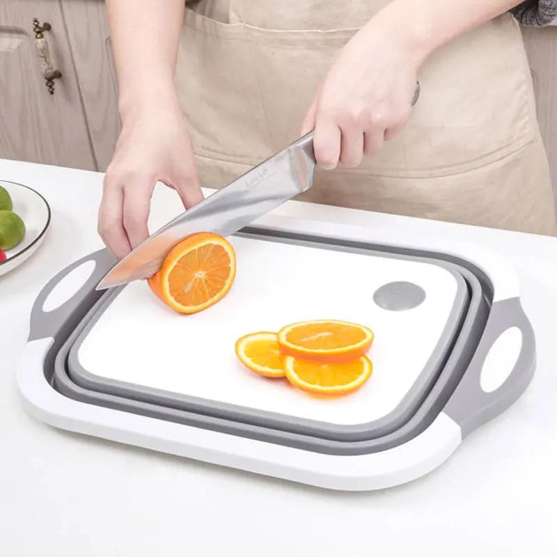 New Multi-function Folding Cutting Board Sink Collapsible Washing Basin Kitchen Draining Basket Non-slip Plastic Chopping Blocks