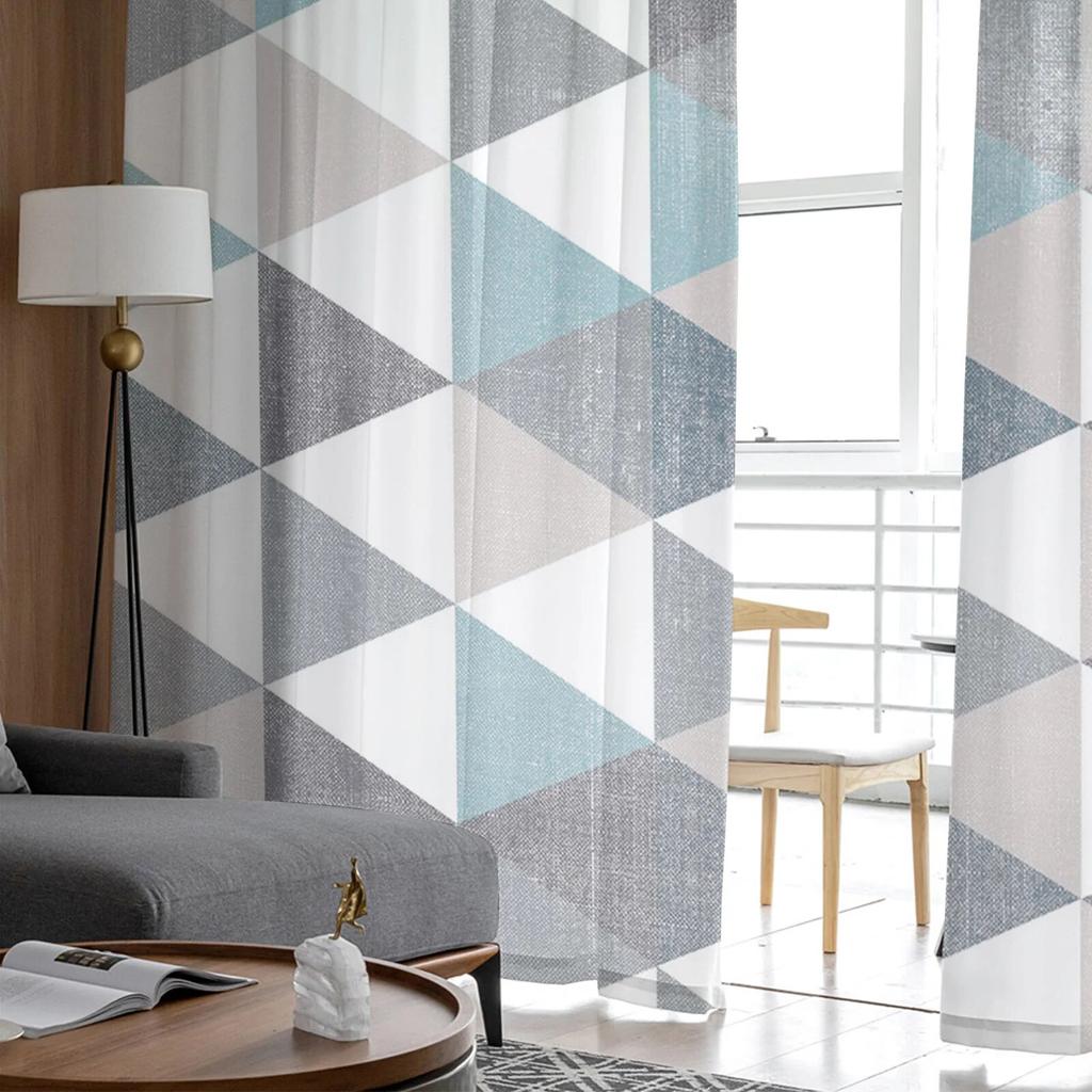Rhombus Lattice Retro Tulle Curtains Living Room Kitchen Chiffon Curtain Bedroom Balcony Sheer Curtain Fashion Home Decor