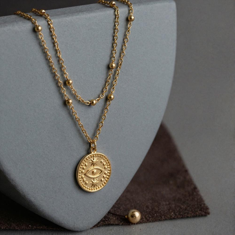 18K Gold Plated Evil Eye Double Layer Necklace with Simple Design