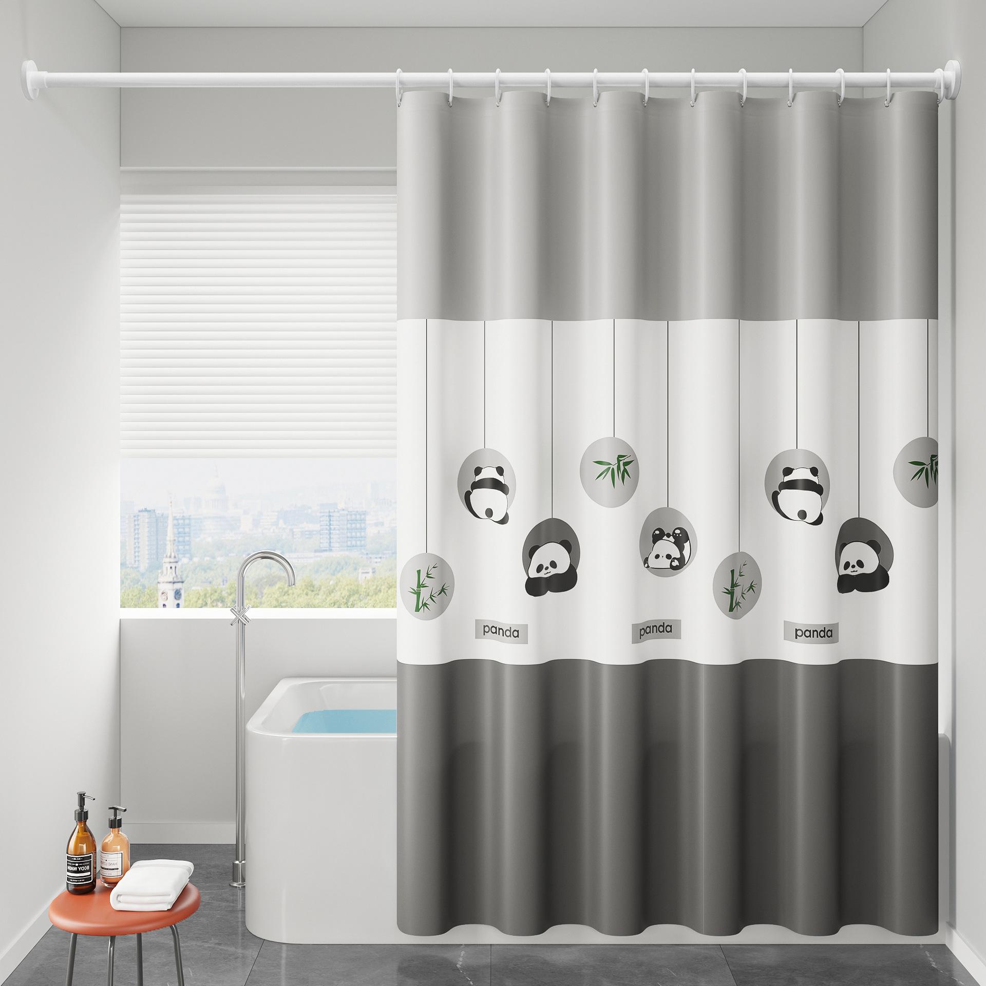 

Shower Curtain Panda Printed Stripe Waterproof Curtains For Bathroom With Hooks Toilet Decorative 71 Inches Peva Fabric Simple 90x180cm