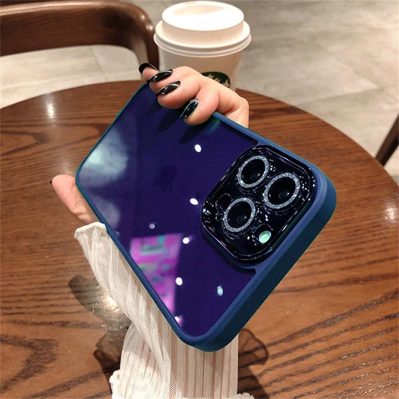Luxury Glitter Diamond Clear HD Case For iPhone 14 13 12 11 Pro Max Plus Lens Protection Plating Shockproof Hybrid Armor Cover