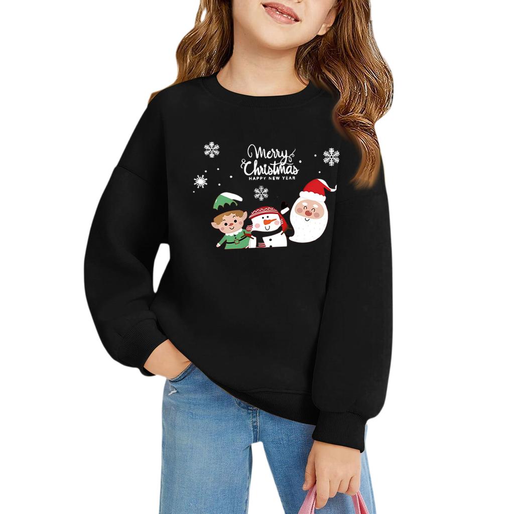 Christmas Day Girls Round Neck Pullovers For Kids Printed Baby Tops