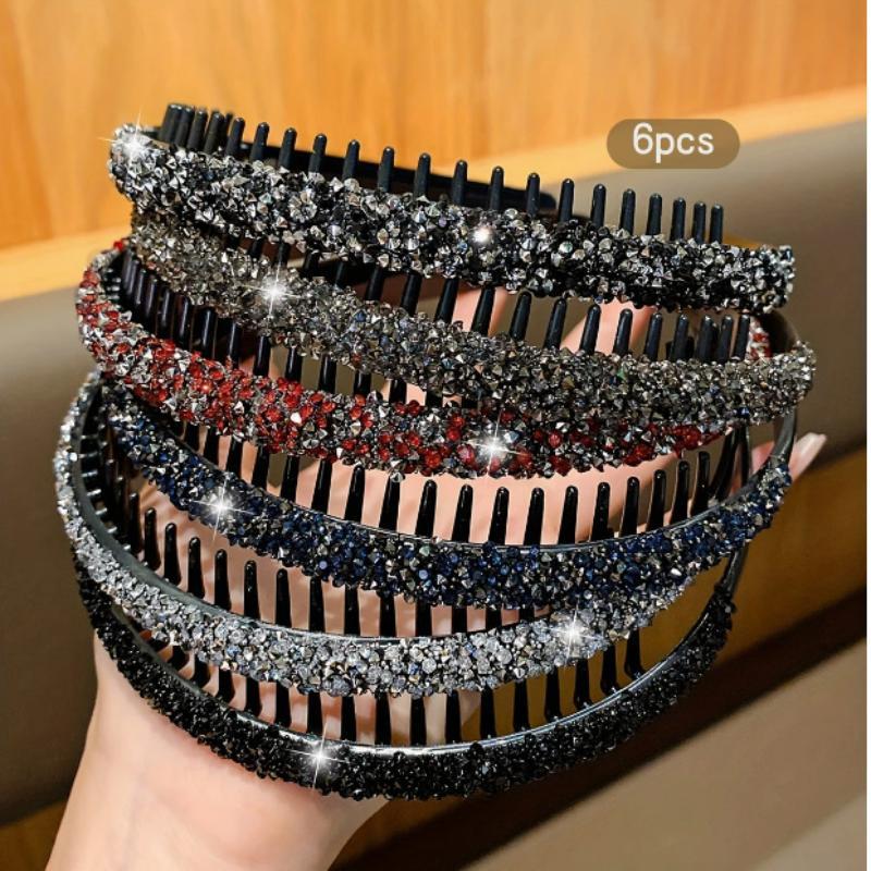 Shiny Rhinestone Headband Non Slip Teeth Design 1/2/4/5/6Pcs Fashion Hair Band for Girls Prom Daily Outing Party Wear