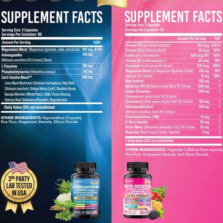 Supliment Zoyava Cortizol & Mio-Inozitol All-in-One – Complex Multivitaminic cu Ingrediente cu Putere Sporită pentru Suport Fitness & Wellness