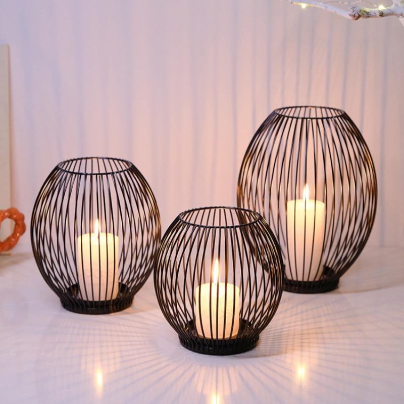 Metal Cage Candlestick Party Home Pillar Candle Holder Candles Stand for Valentine's Day Christmas Housewarming New Year Wedding