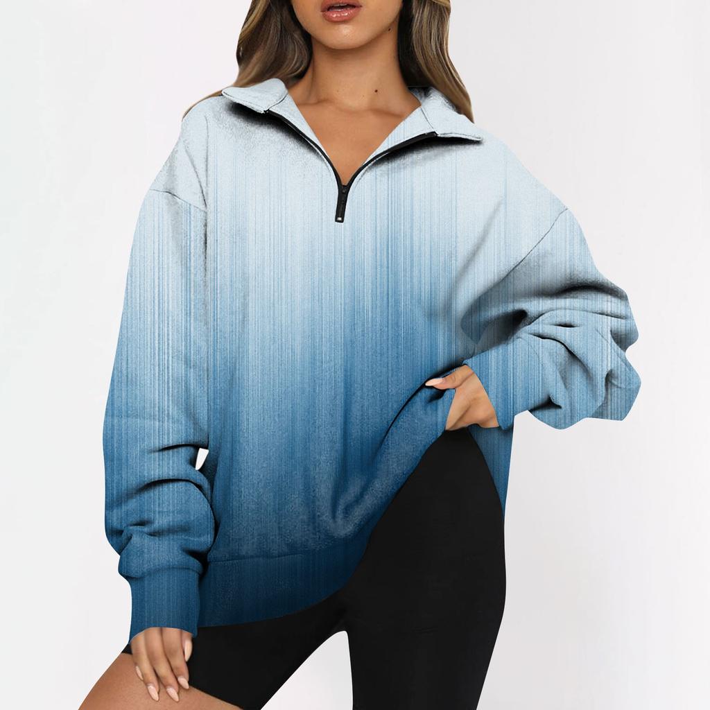 Women's Casual Fashion Long Sleeve Flower Print Oversize Zip Sweatshirt Top