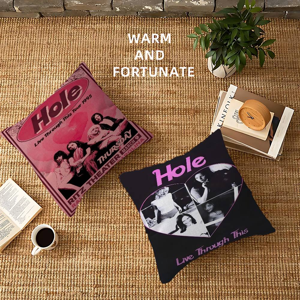 Alternative Rock Band Hole Pillow Covers Cartoon Sofa Decorative Home Double-Sided Printing Short Plush Cute Cushion Cover