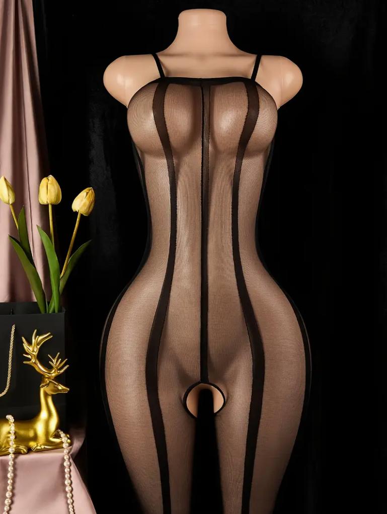 Einteiliger heißer Netz-Bodystocking für Frauen, schwarz, hohl, erotische sexy Dessous, Sex-Kostüme, Hemden, pornografischer Netz-Bodysuit
