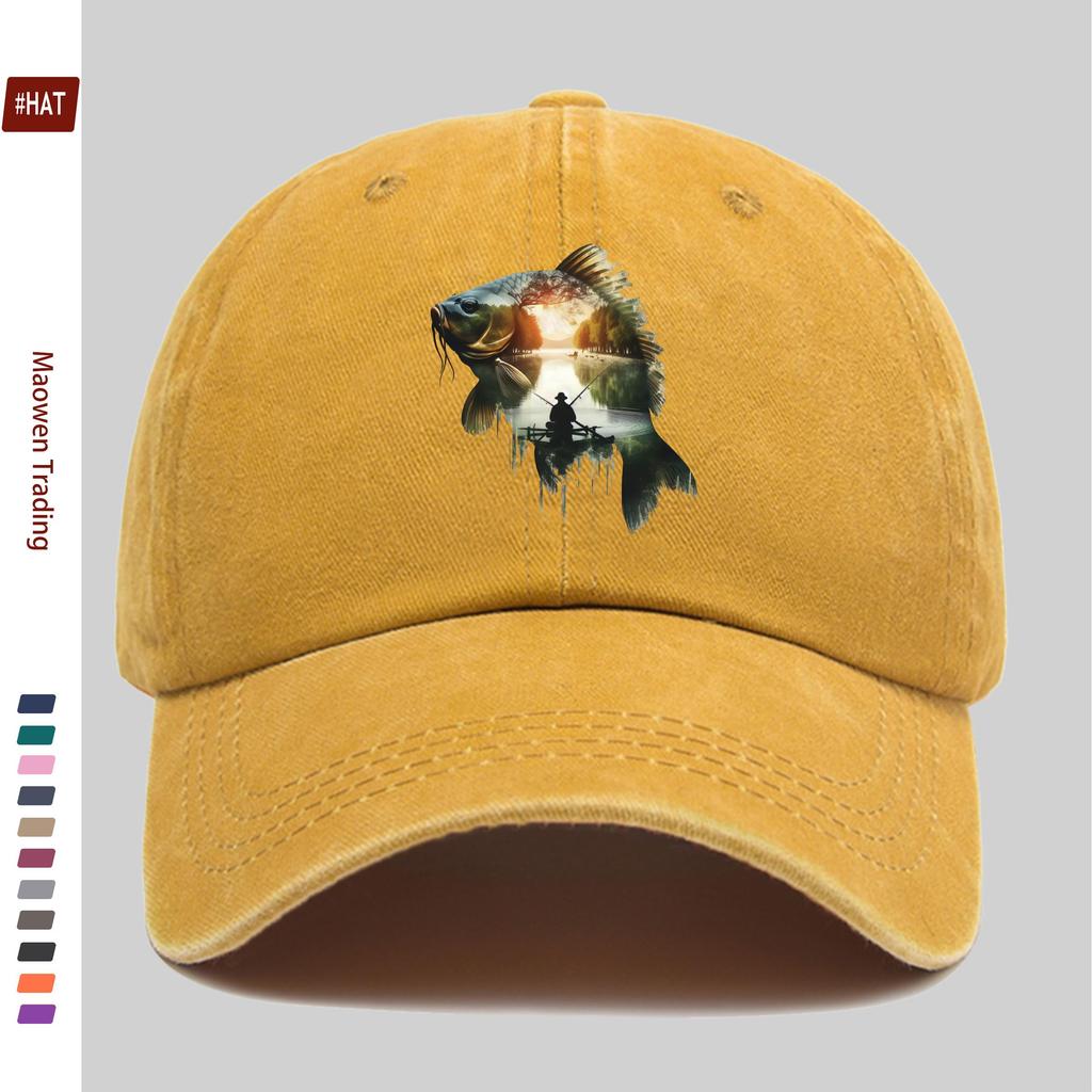 Pc Pcs Mens Womens Vintage Fishing Baseball Cap Adjustable Trucker Hat with FishingThemed Print Lightweight Washed Sui